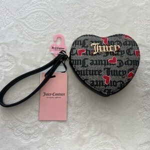 NEW Juicy Couture Heart Valentines Day Zip Around Coin Purse Black Beige VIRAL